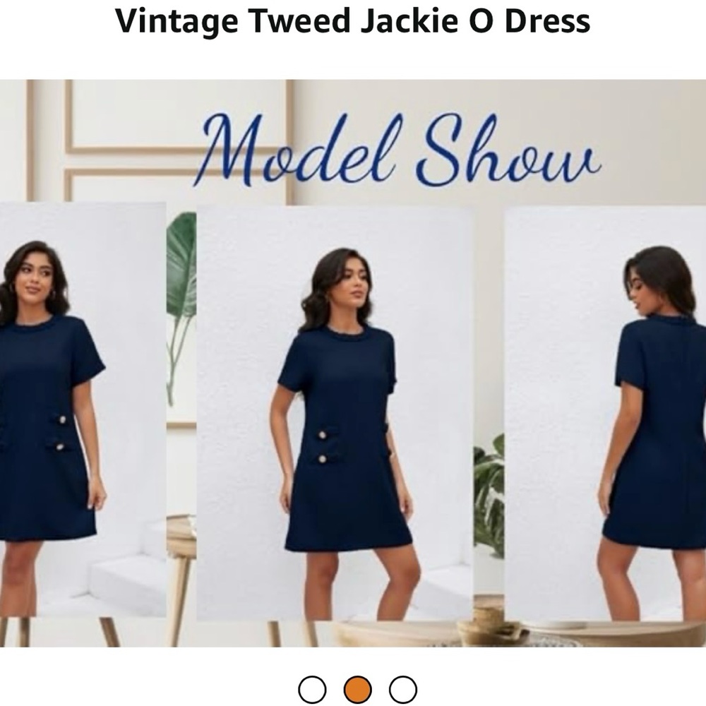 Elegant Navy Blue Short Sleeve Dress Jackie O - Picture 2 of 2